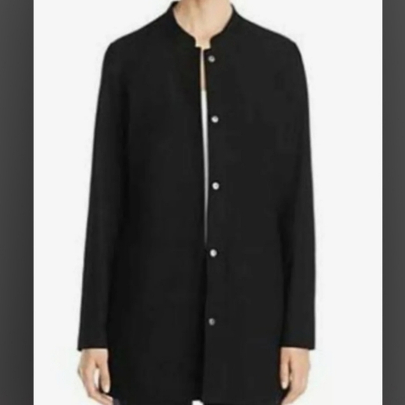 Eileen Fisher Black Mandarin Collar Snap Button Front Light Jacket Small - Picture 12 of 13